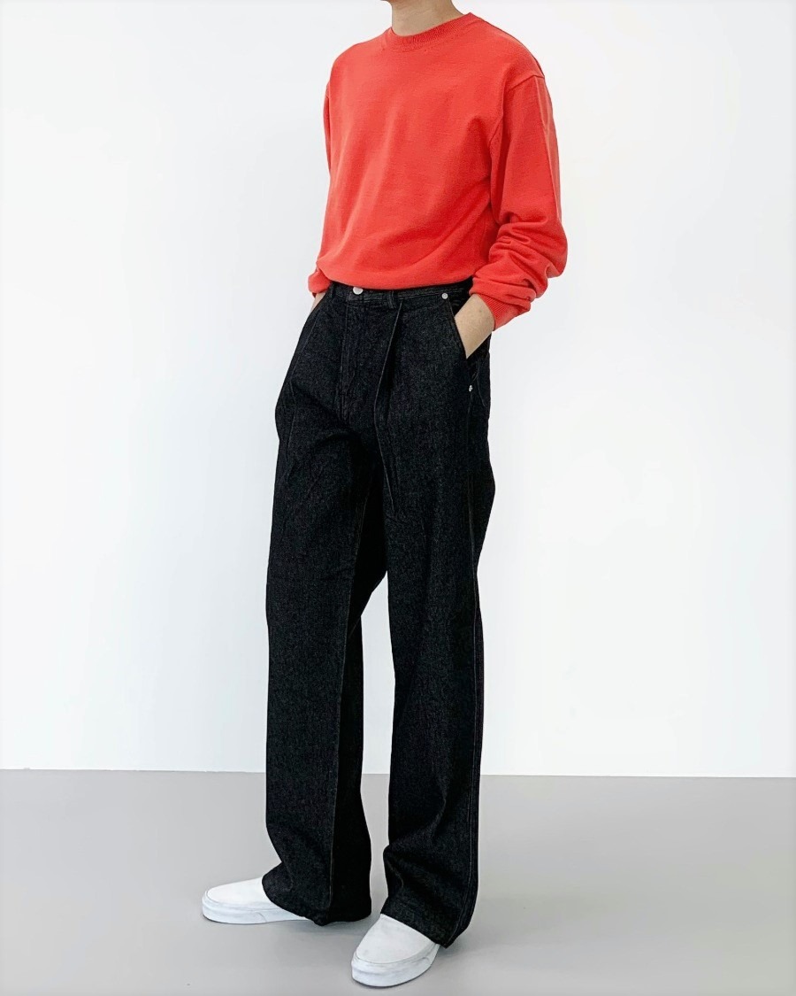 one tuck wide denim pants (2color)