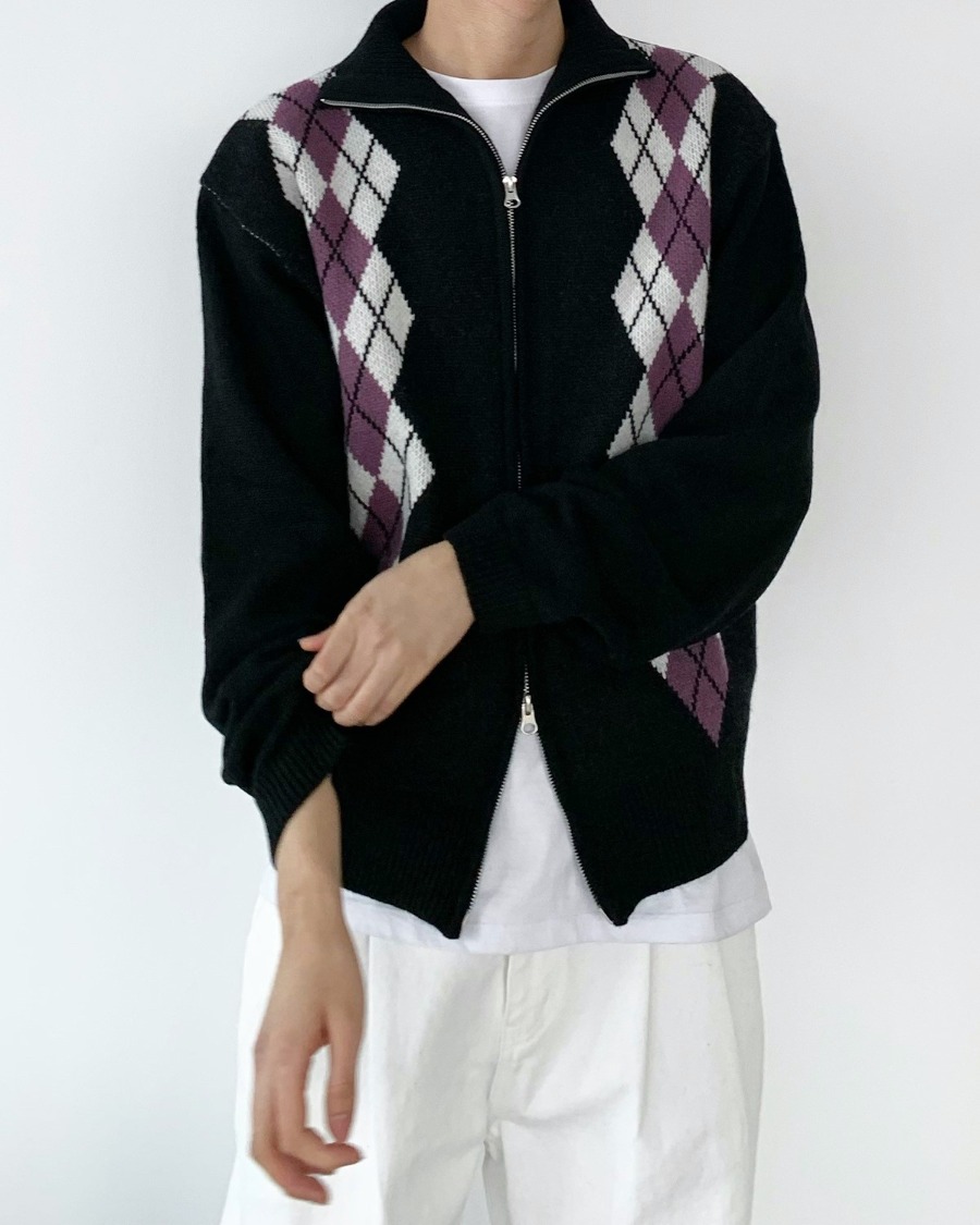 well argyle knit zip up (3color)