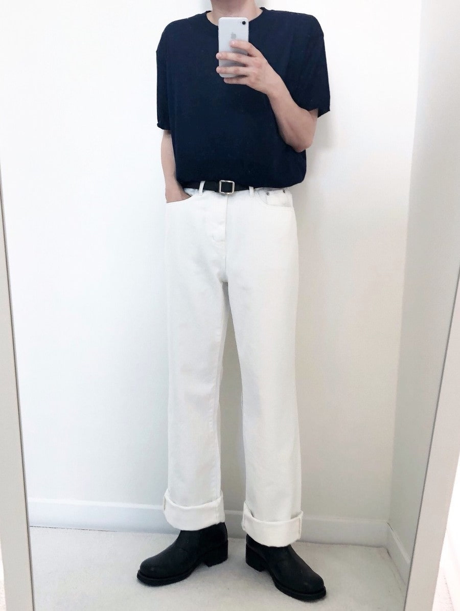 white wide denim pants