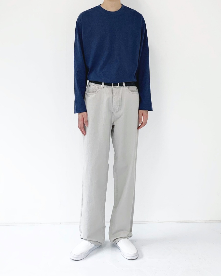 gray tone cotton semi wide pants
