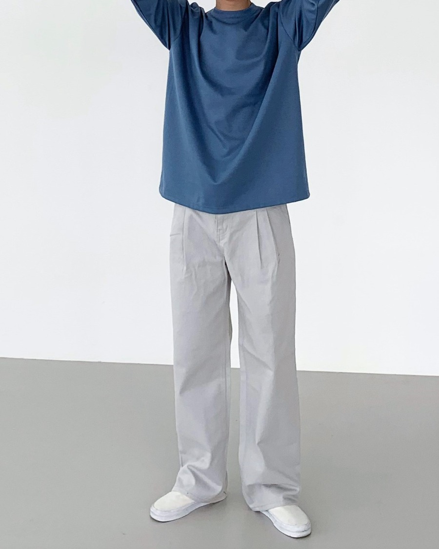 two tuck semi wide cotton pants( 3color)