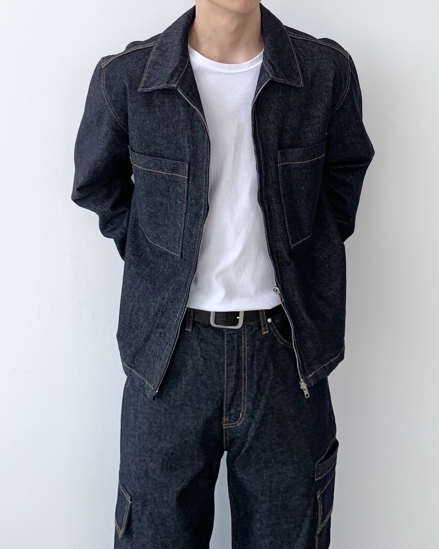 (set up) in none fade denim jacket